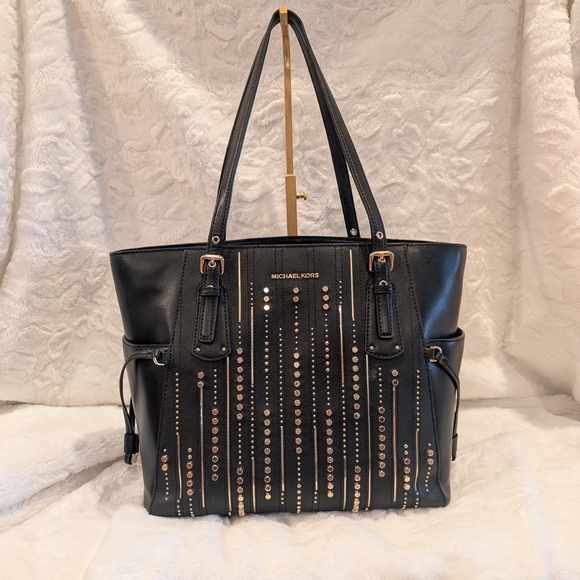 Michael Kors Handbags - Michael KorsBlack & Gold Studded Voyager Tote Shoulder Bag Leather